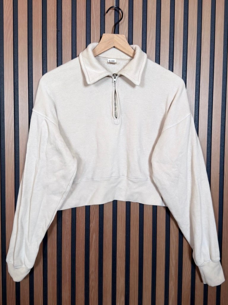 Re/Done X Hanes Sweatshirt Small Womens Sherpa Lining 1/4 Zip Cropped Collared